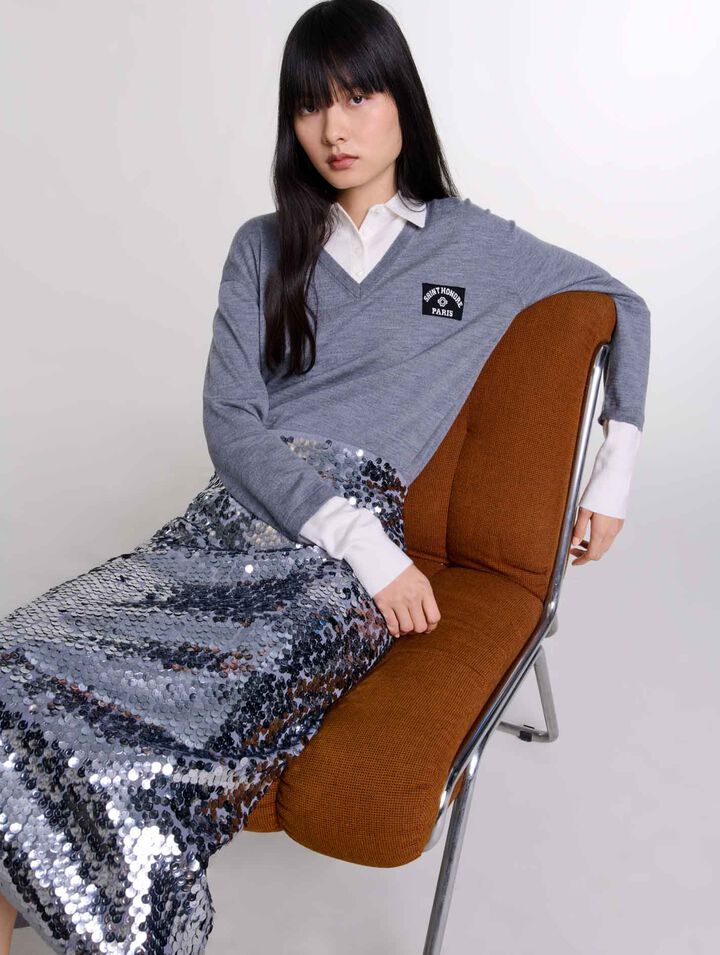 Jupe en maille ornée de sequins