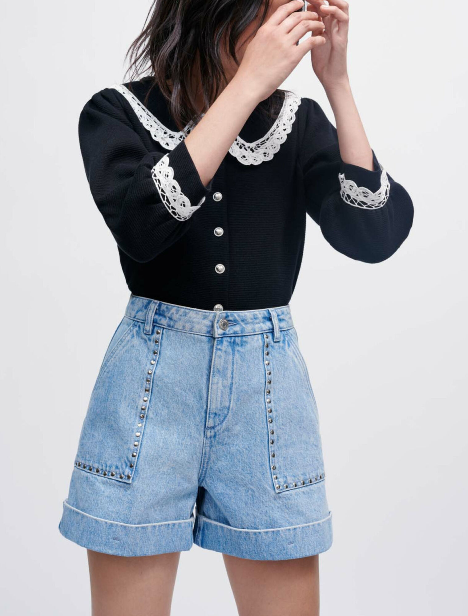 Denim shorts with studs