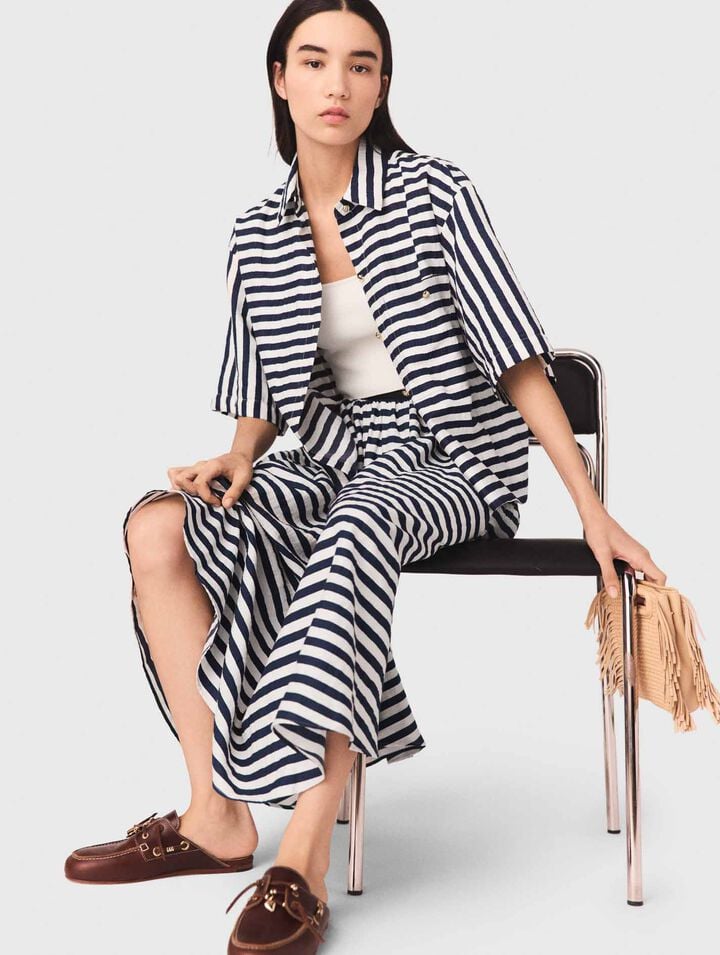 Linen-blend midi skirt