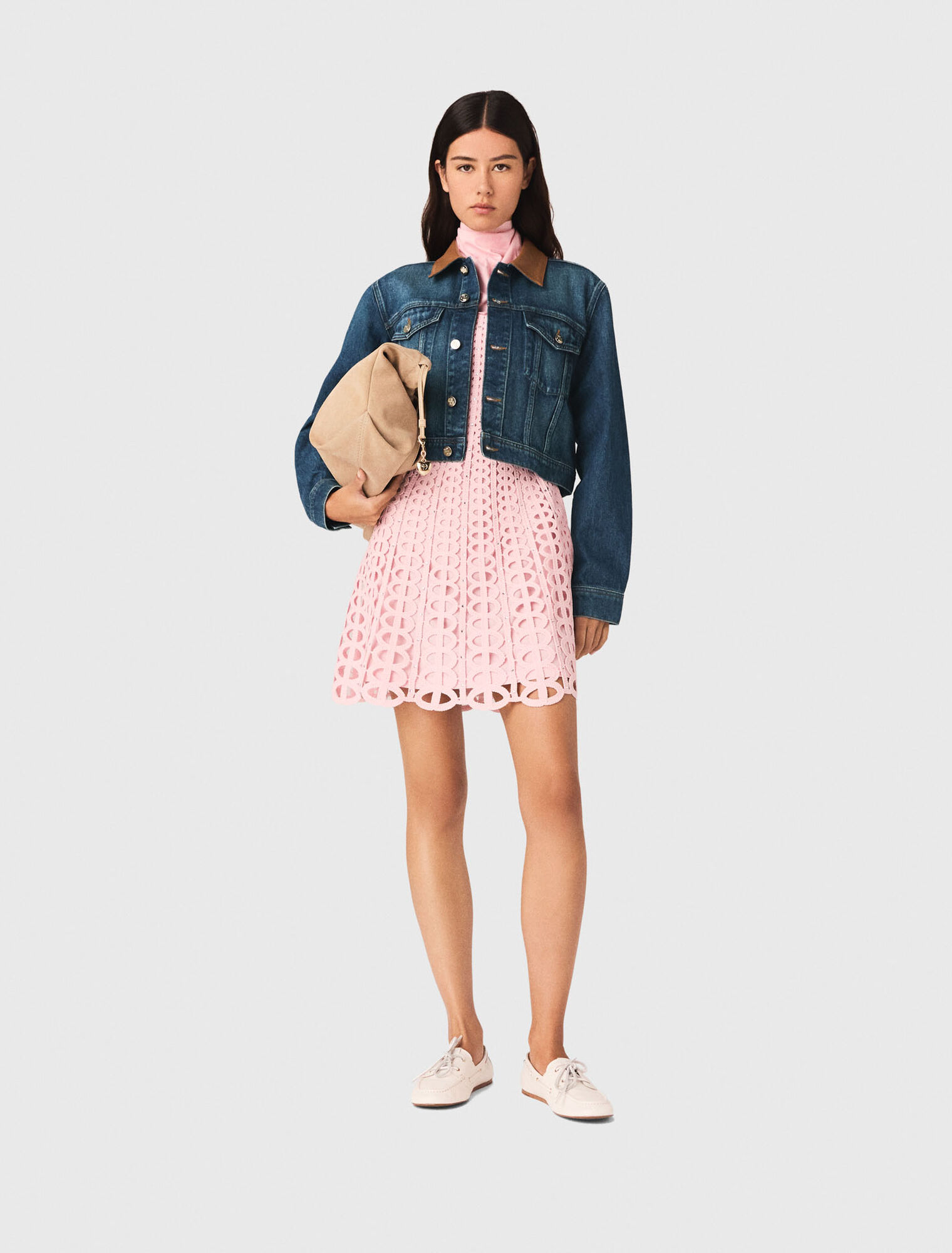 Blouson en denim avec col en cuir