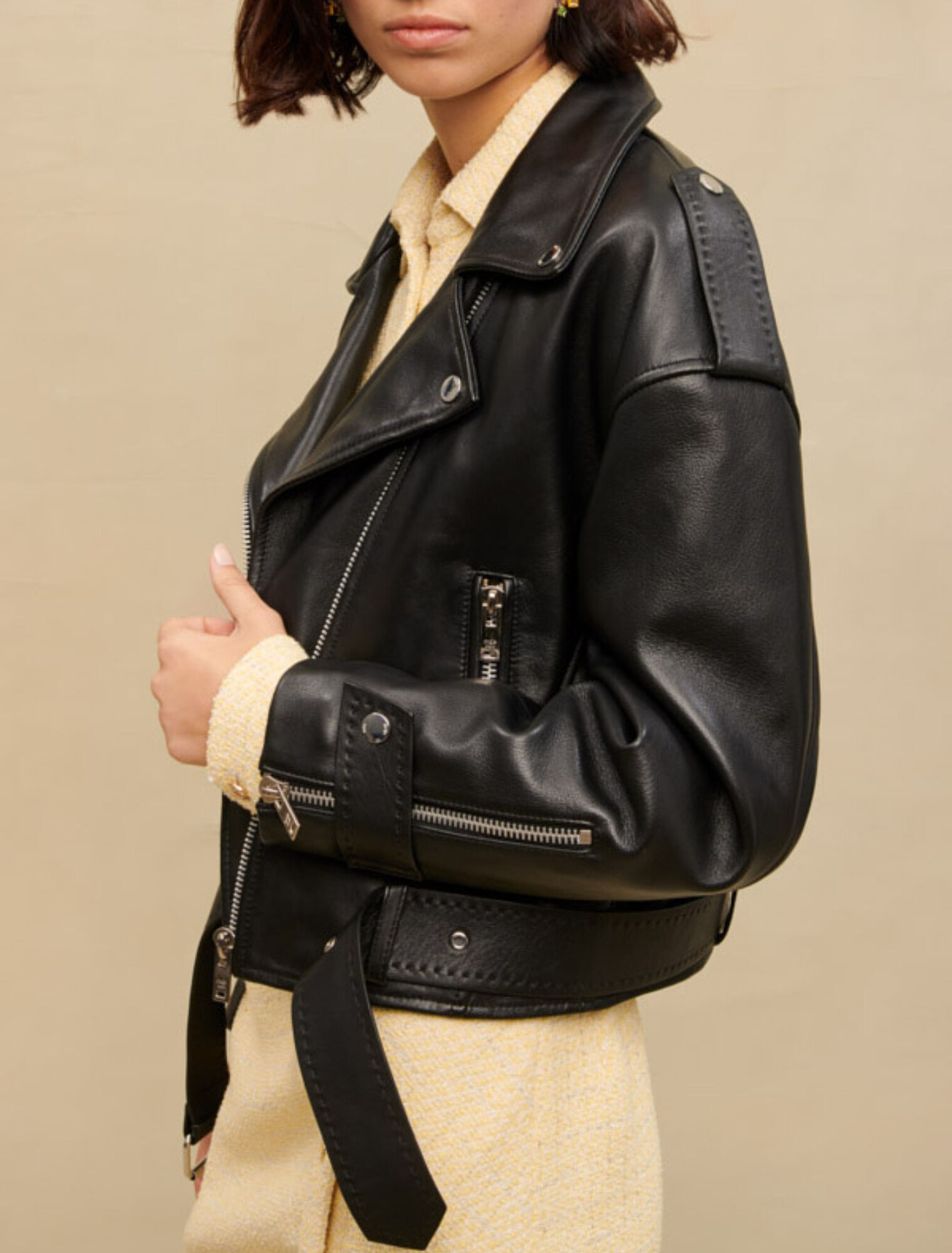 Blouson en cuir façon Biker large