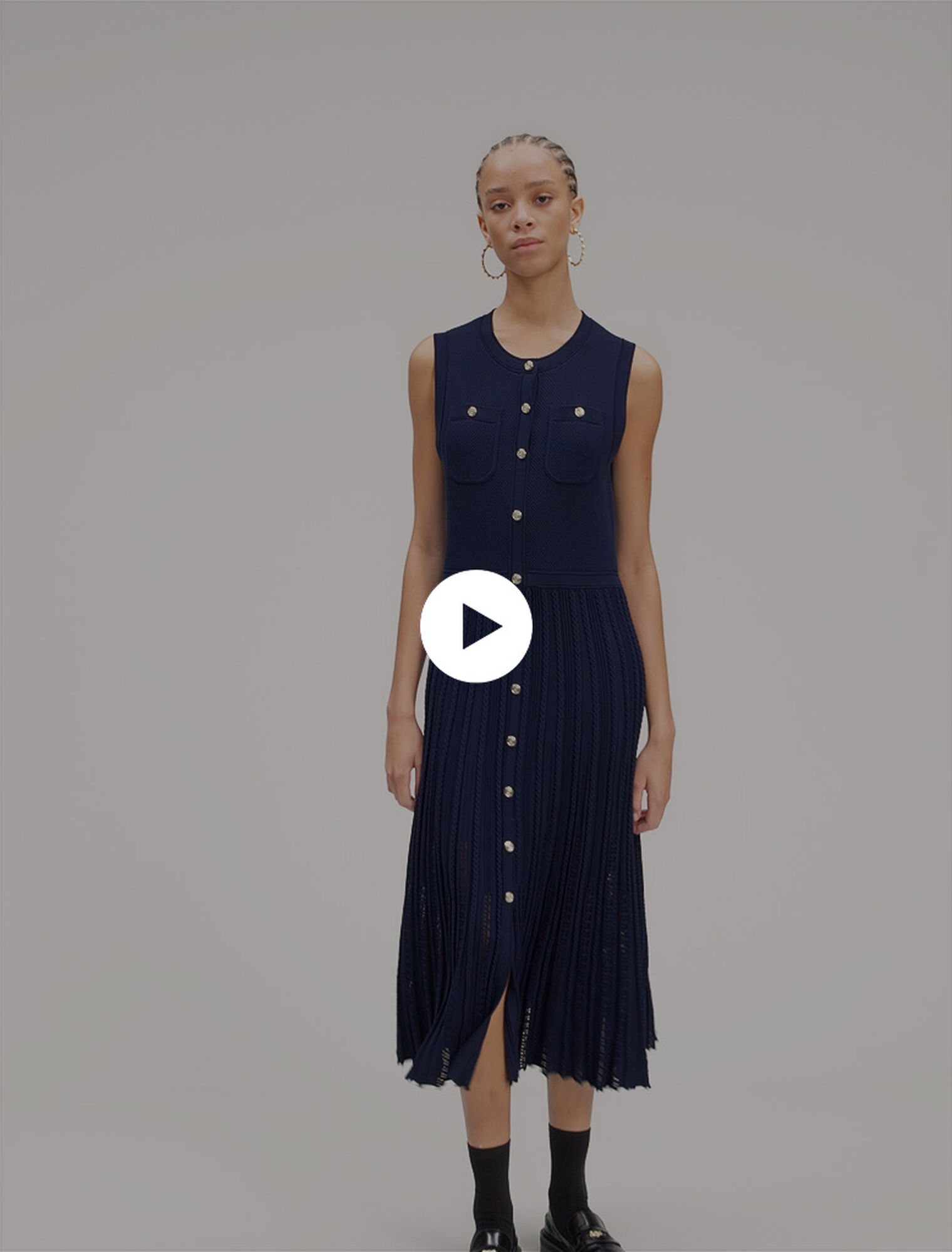Pleated knit maxi dress