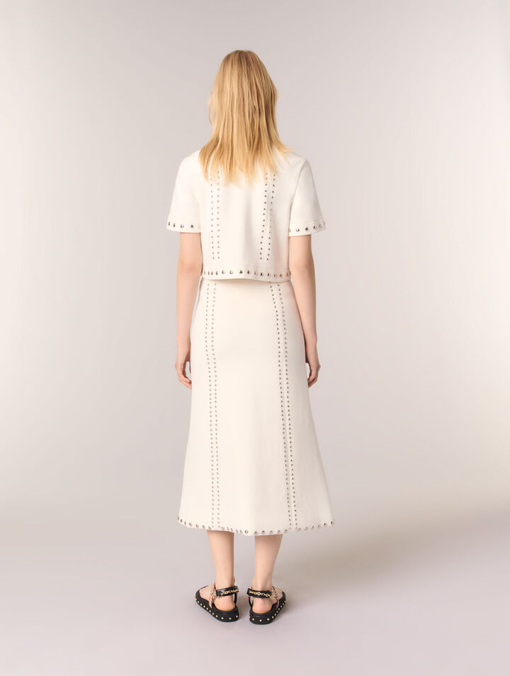 Jupe midi en maille à studs