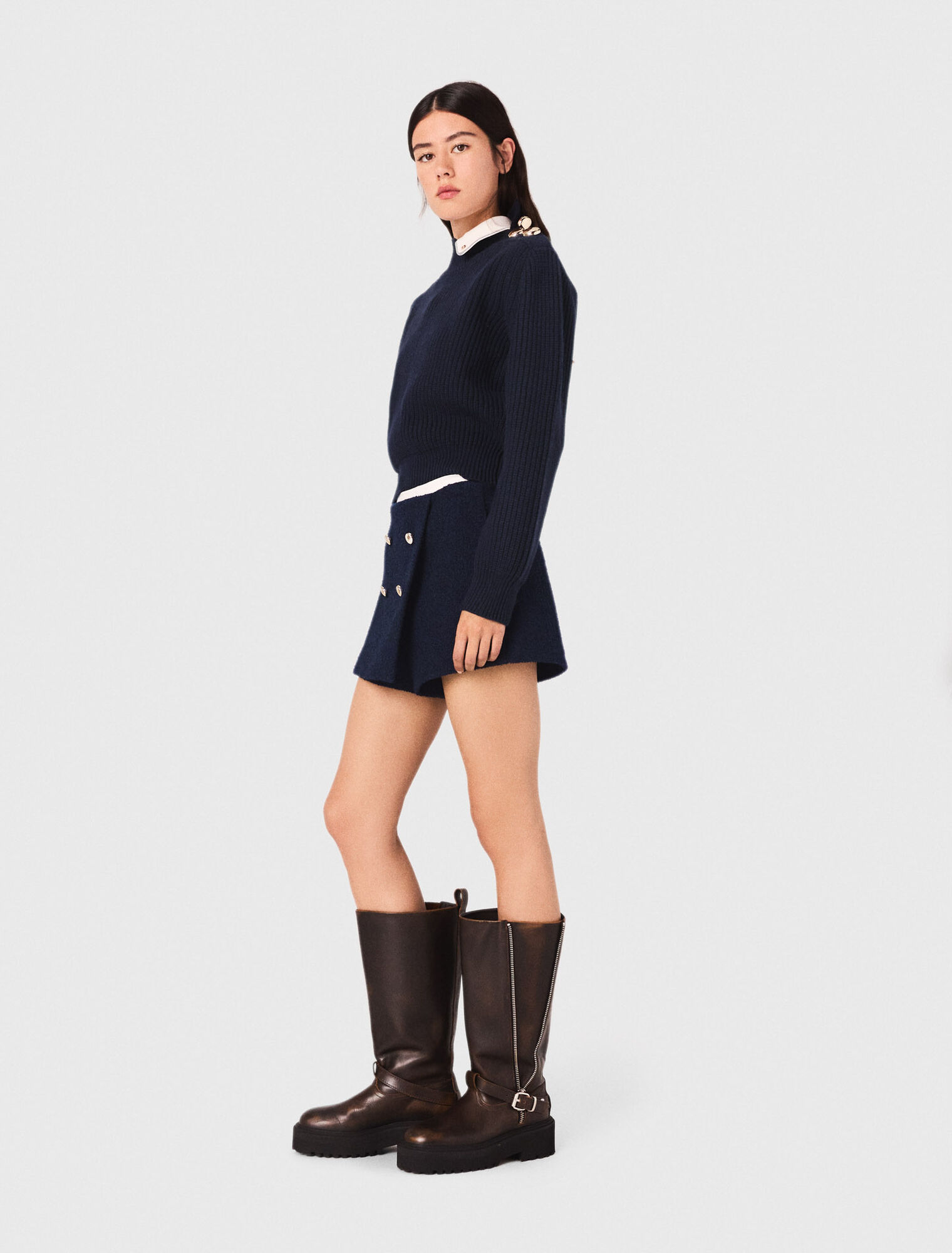 Short en tweed et bande contrastée
