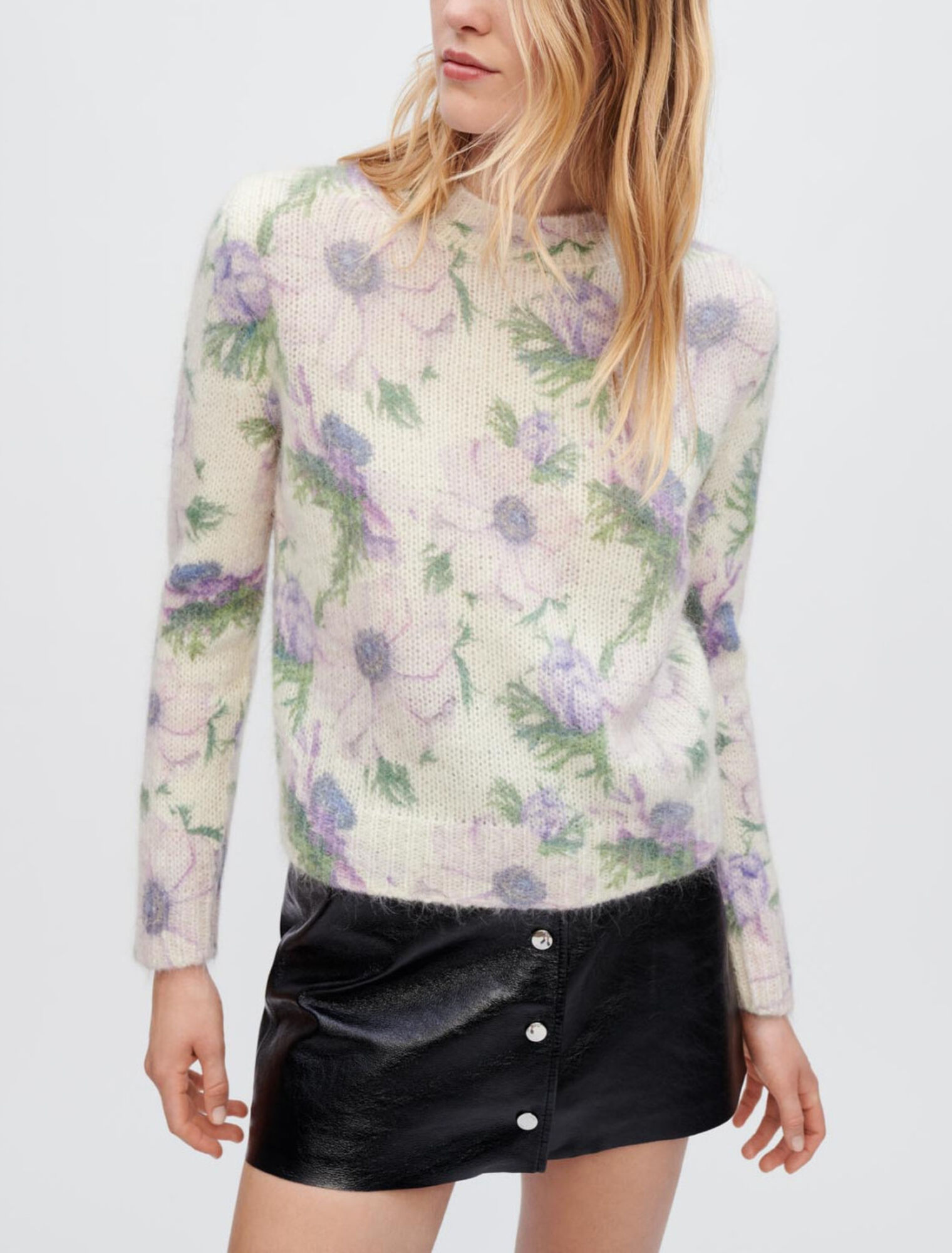 Flower fluffy jacquard sweater