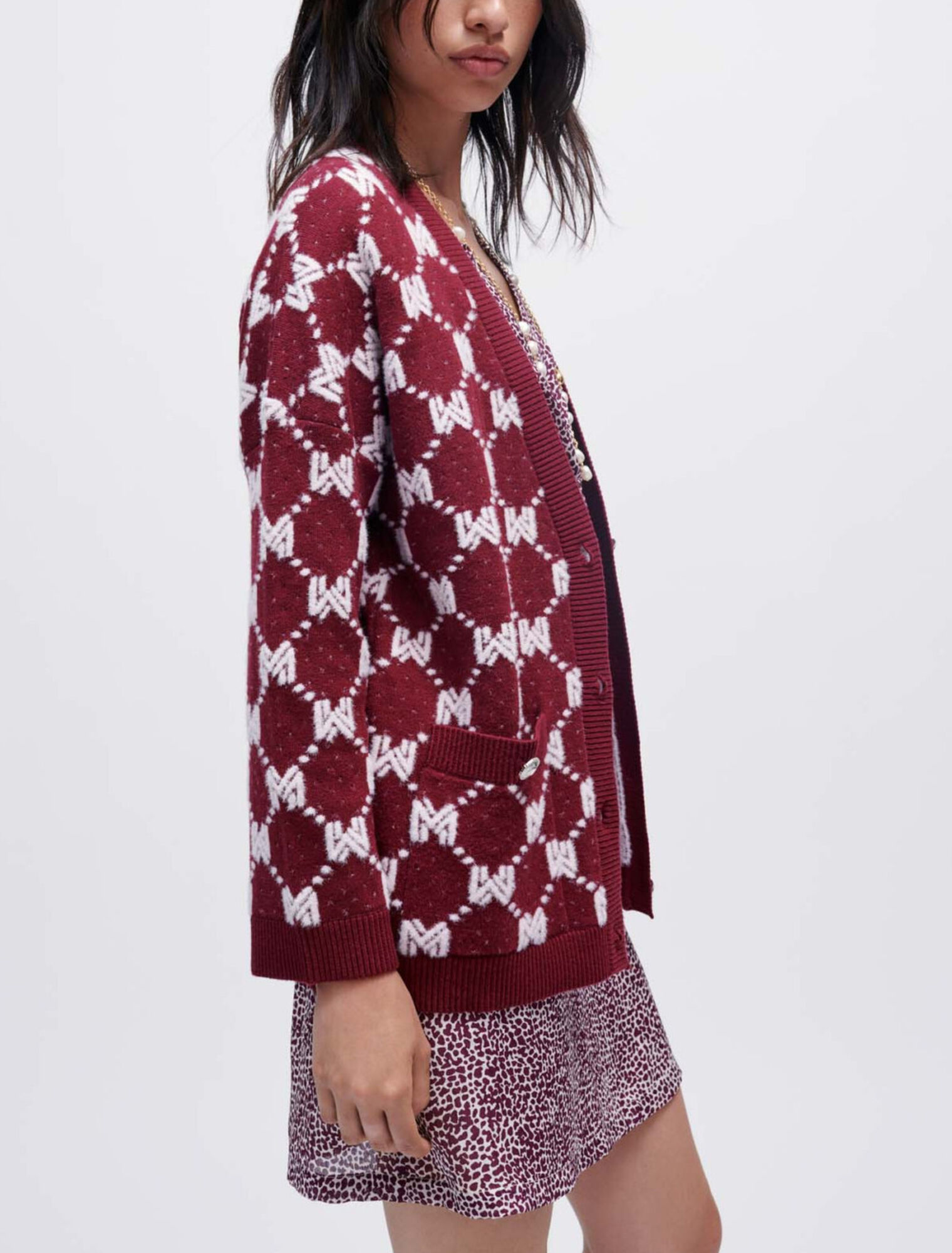 Cardigan en maille Jacquard Maje