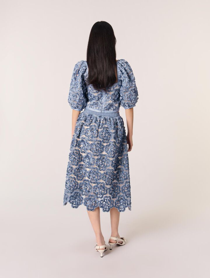 Jupe longue en organza motif floral