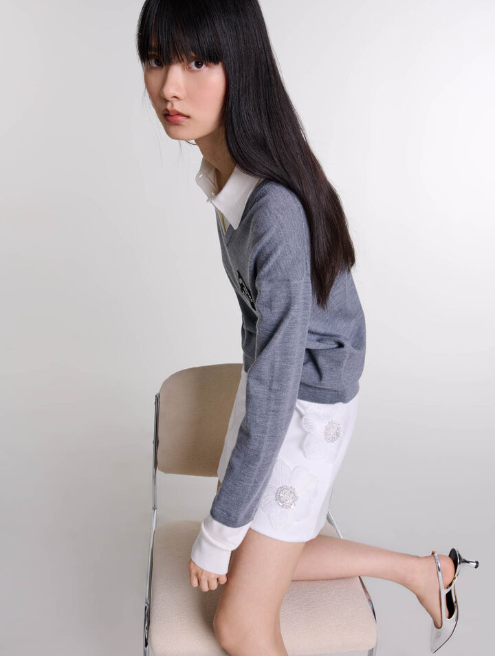 Pull trompe l'œil laine mélangée