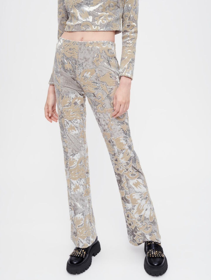 Sequin-embroidered velvet pants