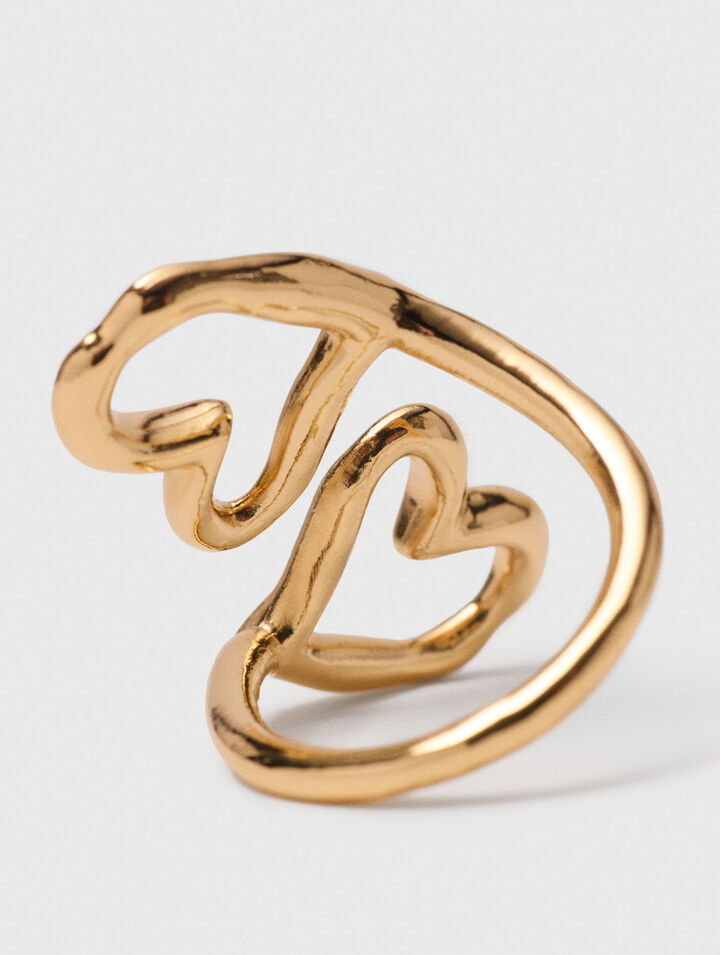 Bague double cœur plaqué or