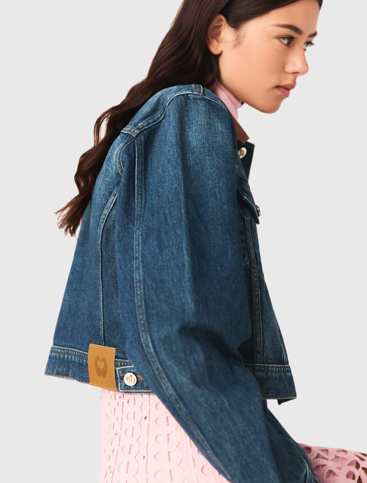 Blouson en denim avec col en cuir