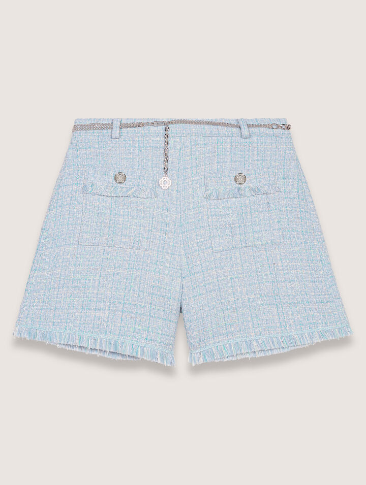 Short en tweed avec ceinture