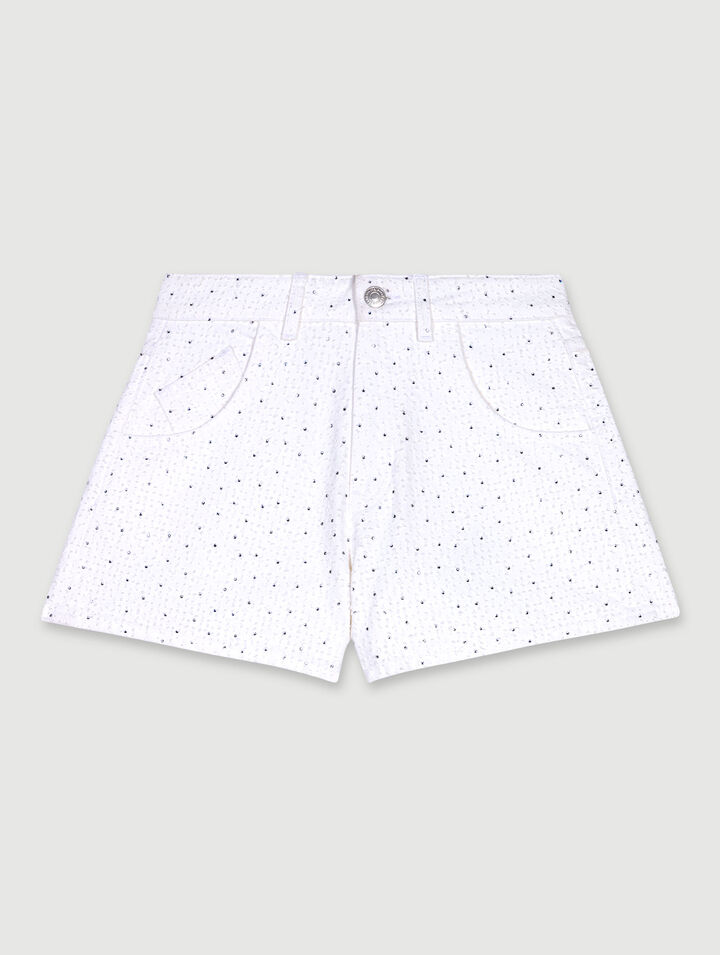 Short en denim à strass