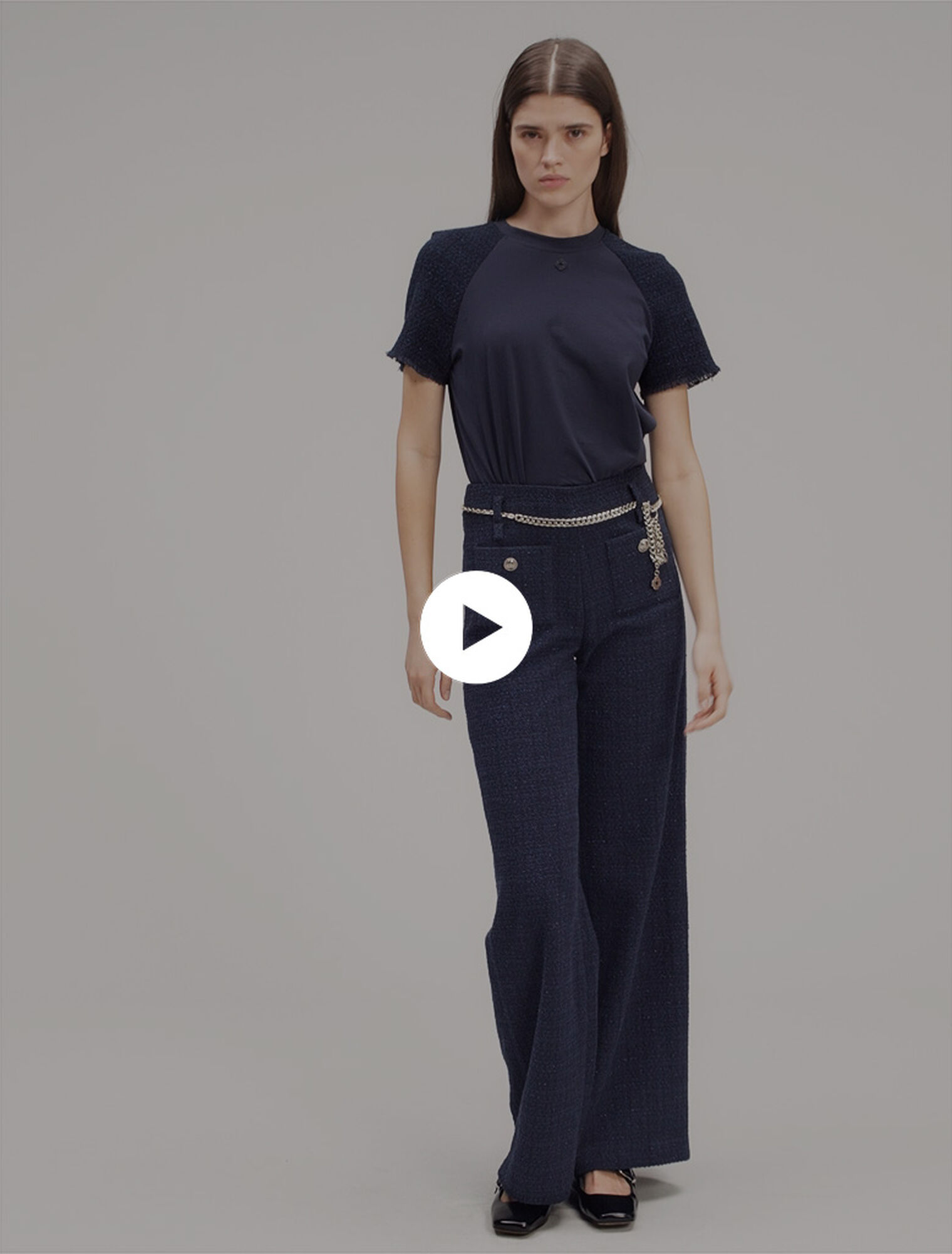 Tweed trousers with chain belt