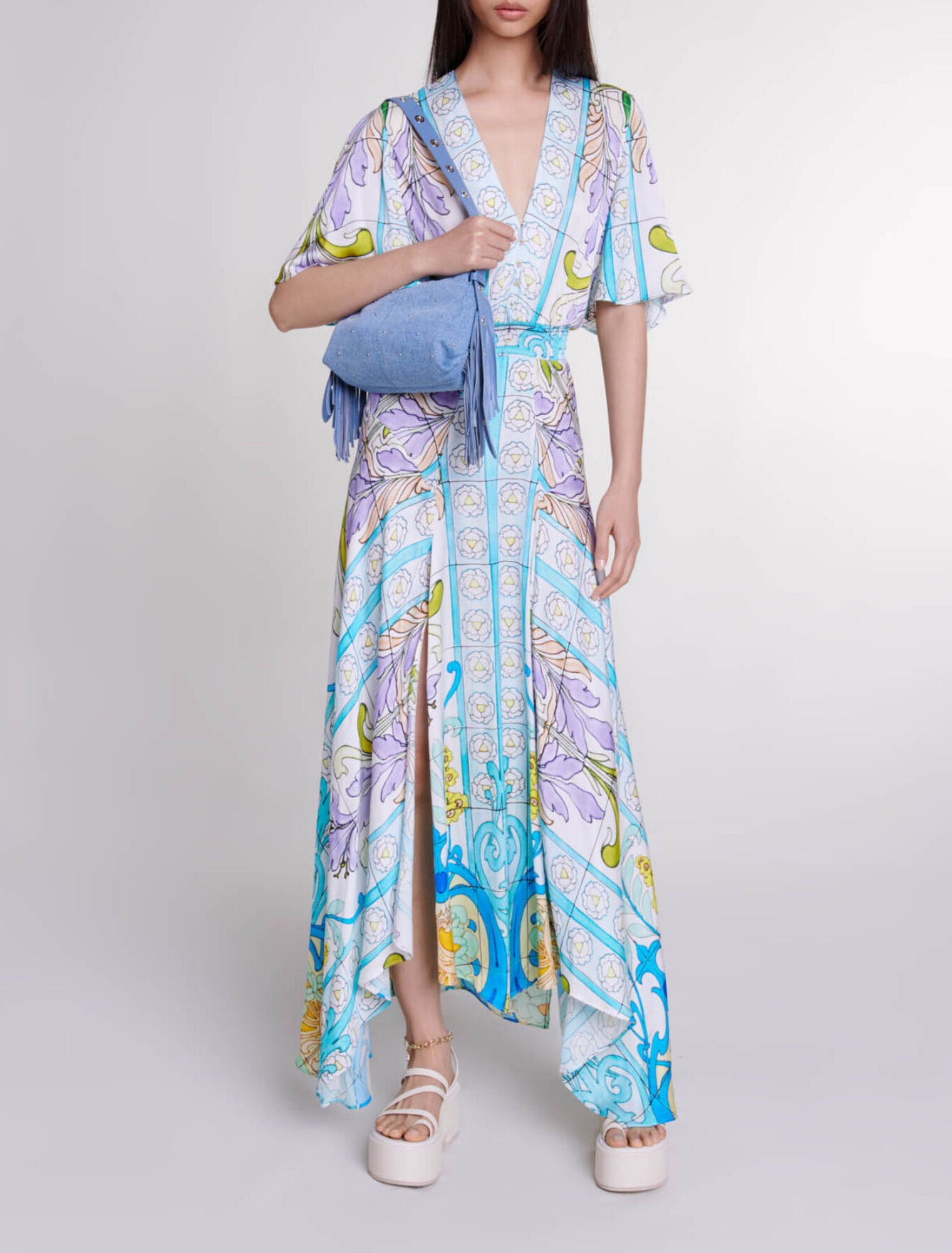 Robe longue imprimée satinée