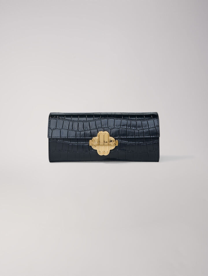 Croc-effect embossed leather bag