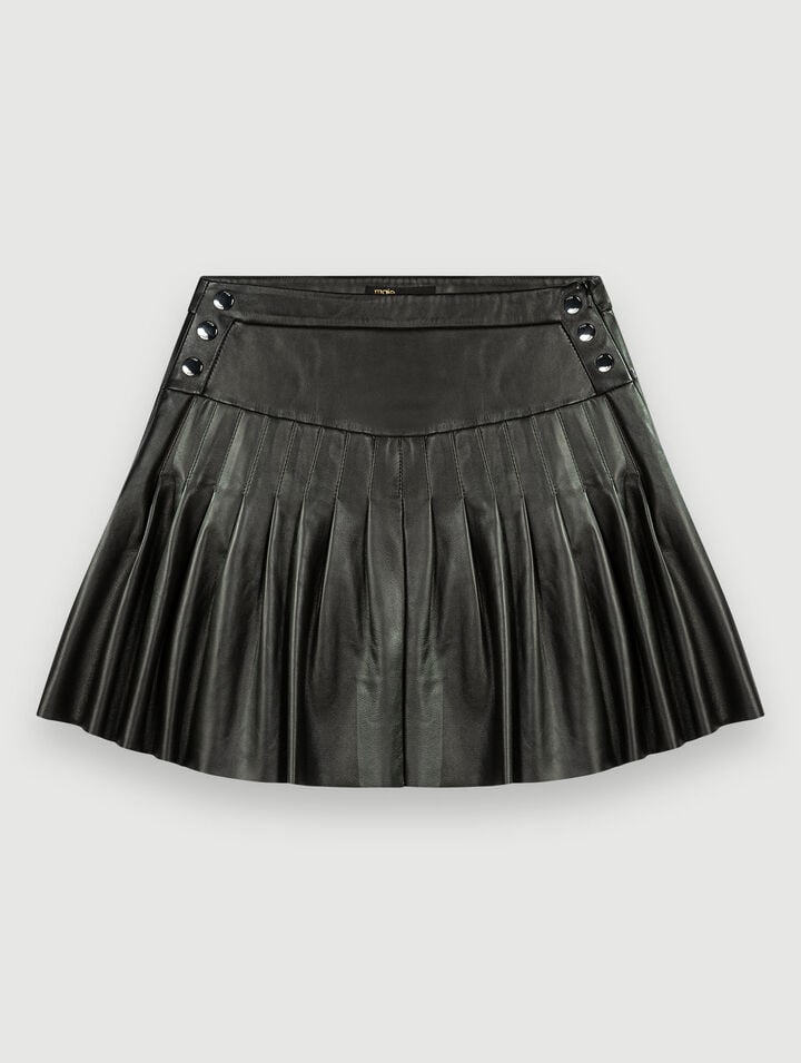 Pleated, flared leather skirt