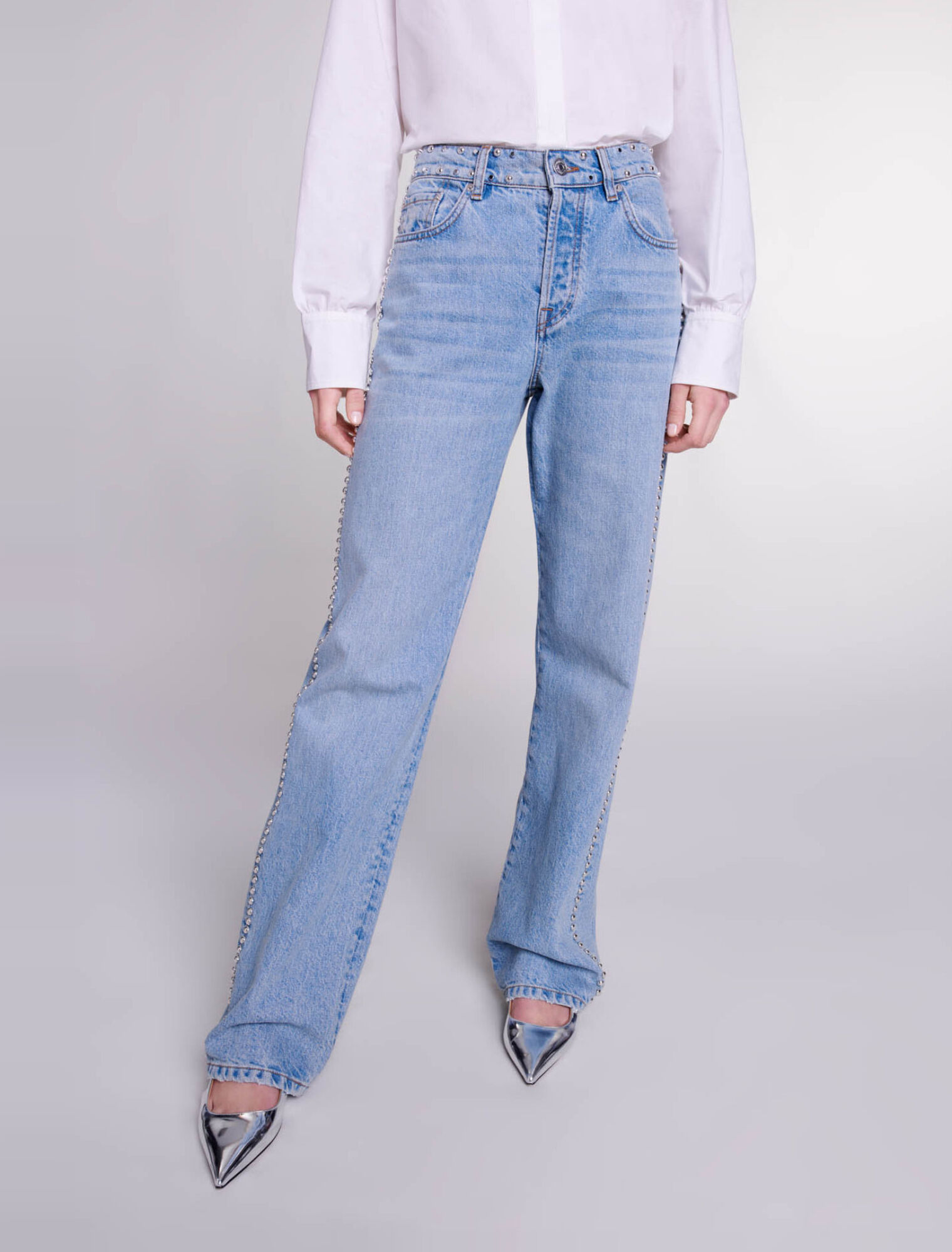 Wide-leg studded jeans