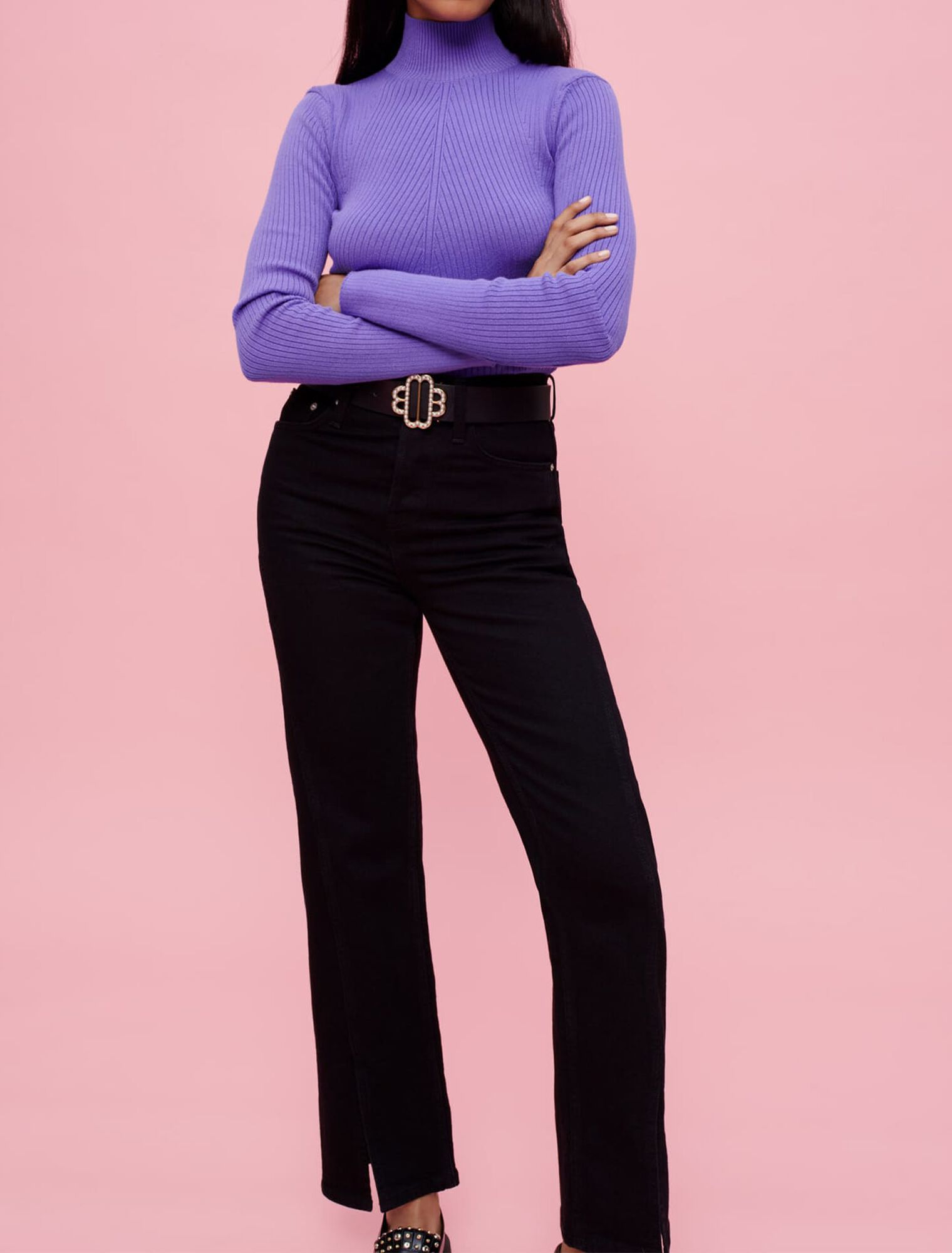 High-waisted jeans with front split