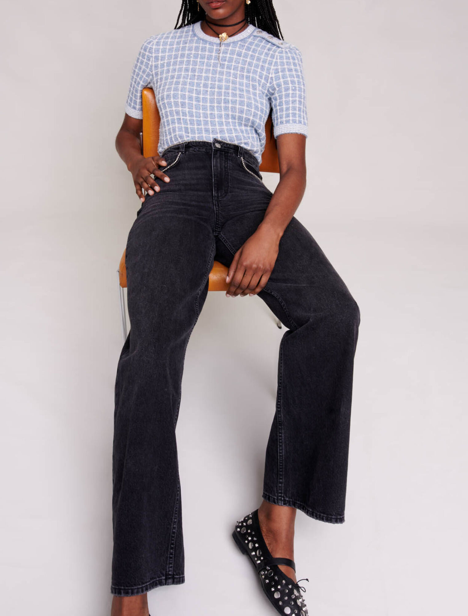 Wide-leg jeans with rhinestones