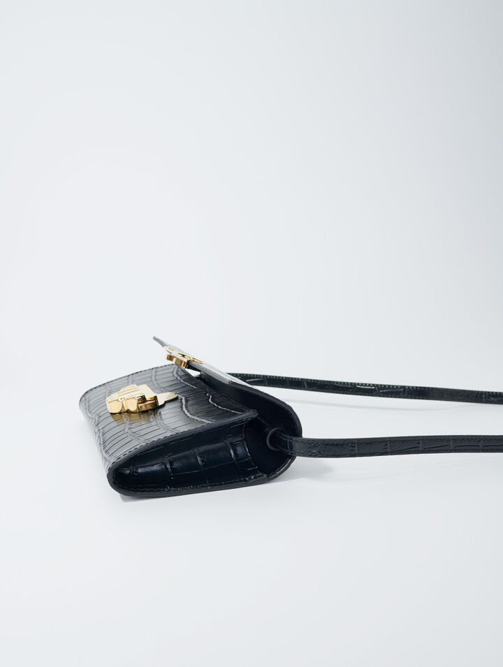 Croc-effect embossed leather bag