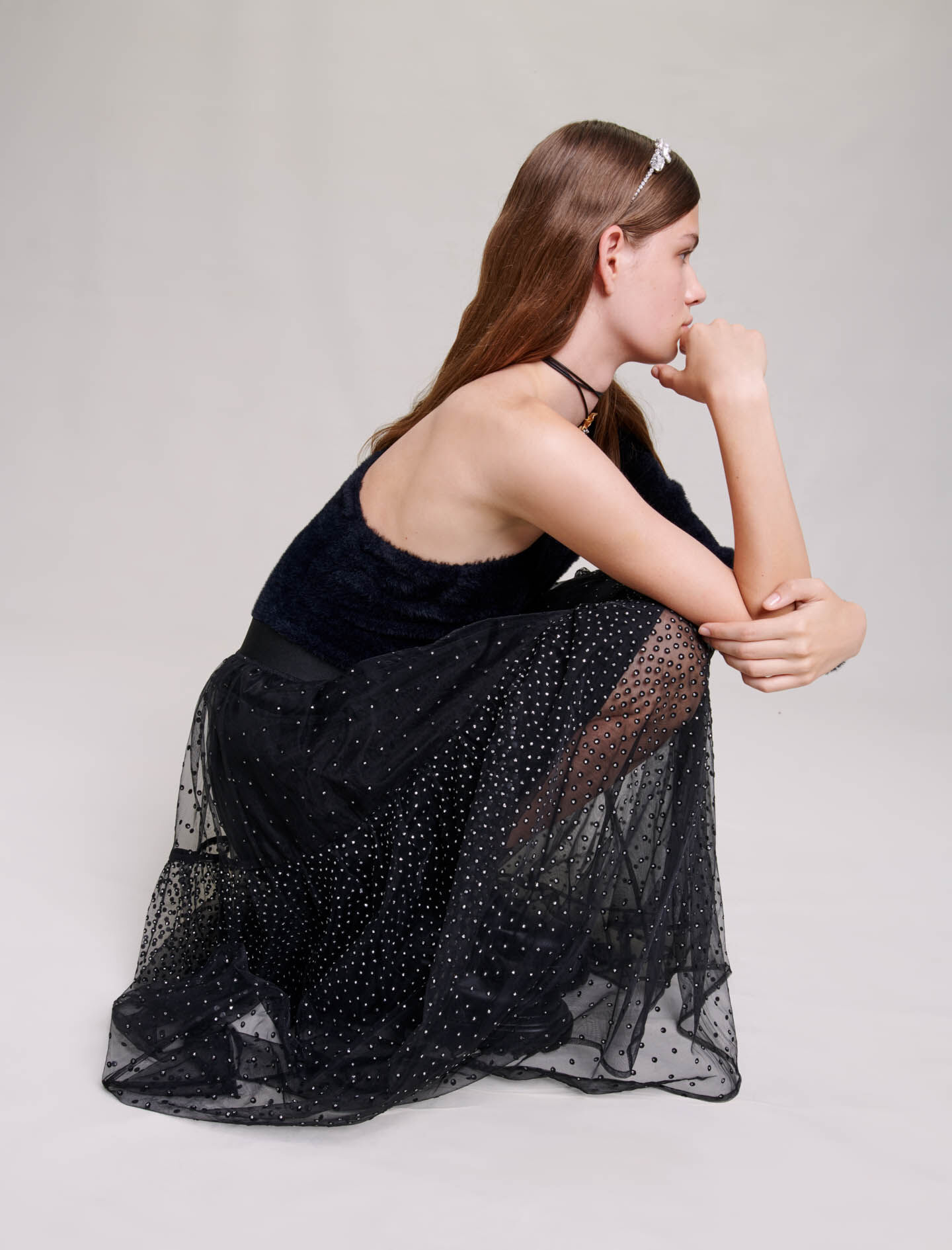 Glittery spotted long tulle skirt Skirts Shorts Maje