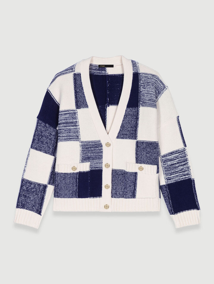 Checked knit cardigan