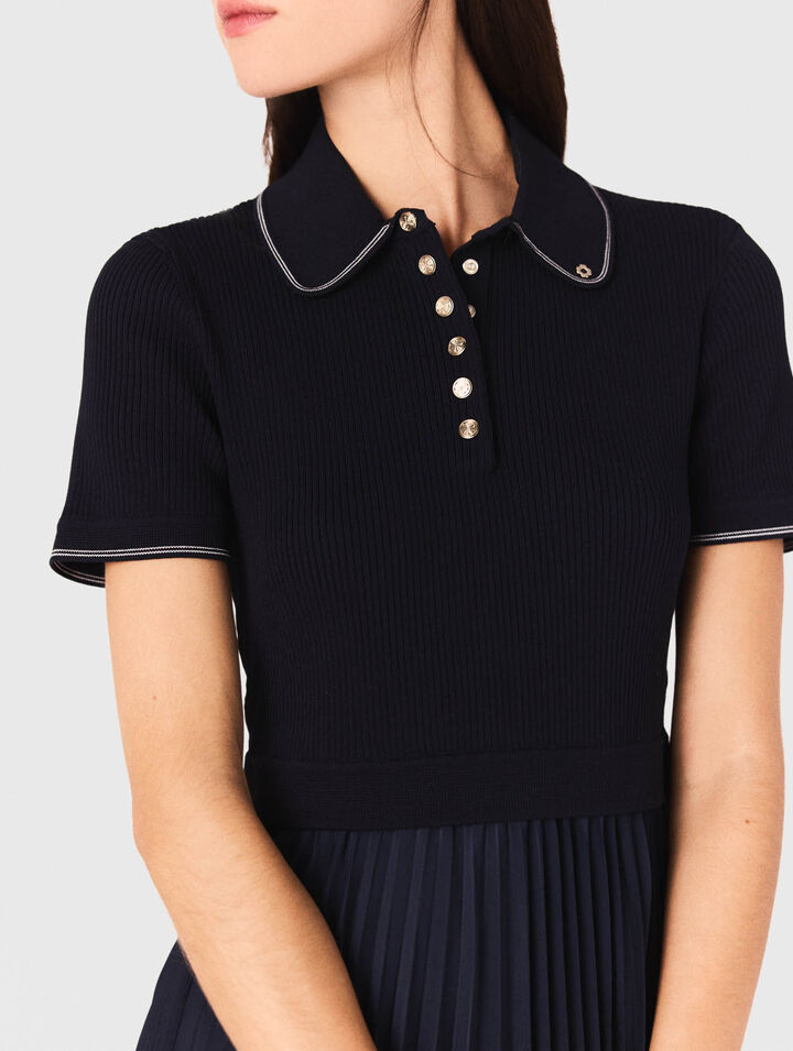 Robe courte plissée et col polo