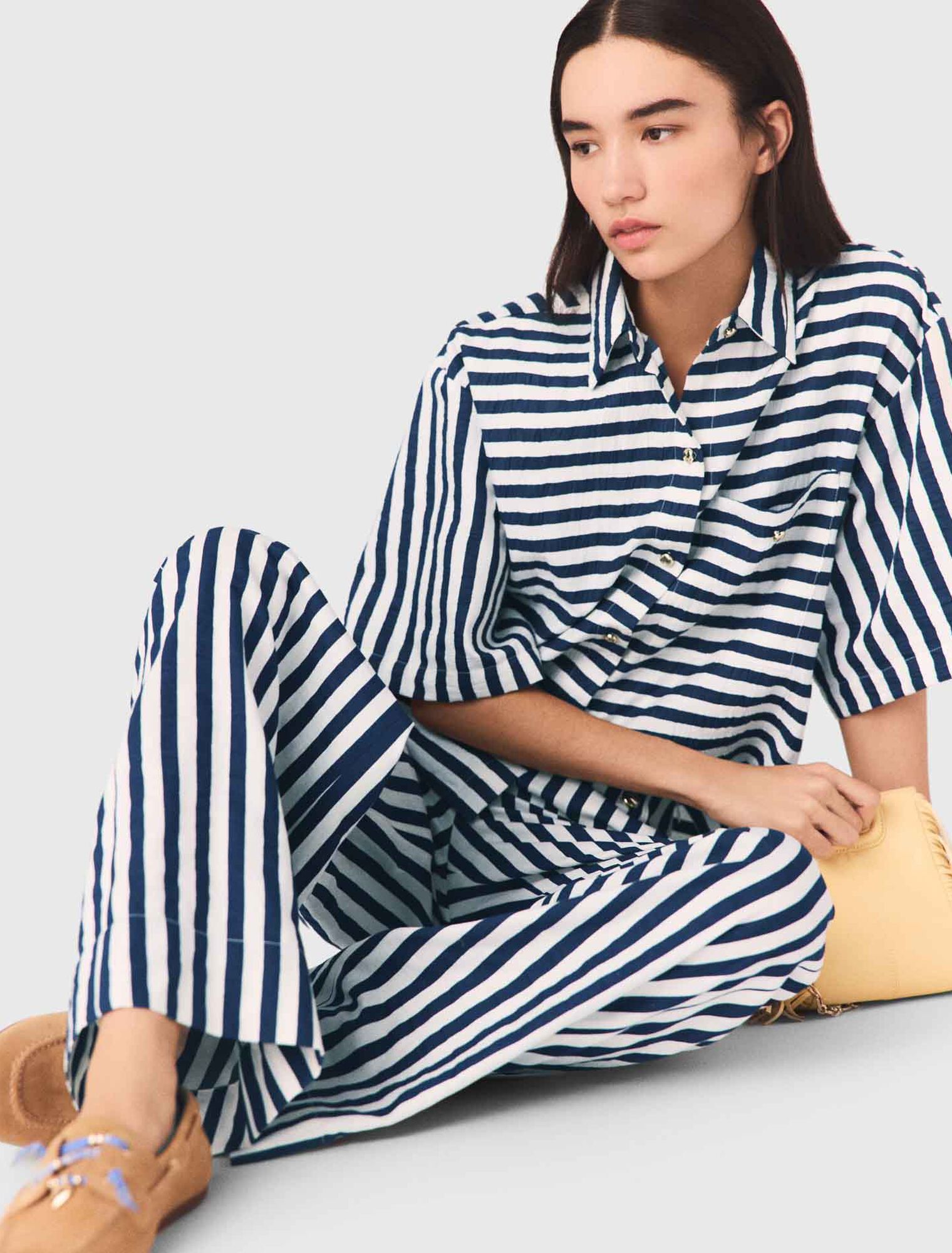 Chemise courte en lin m&eacute;lang&eacute;