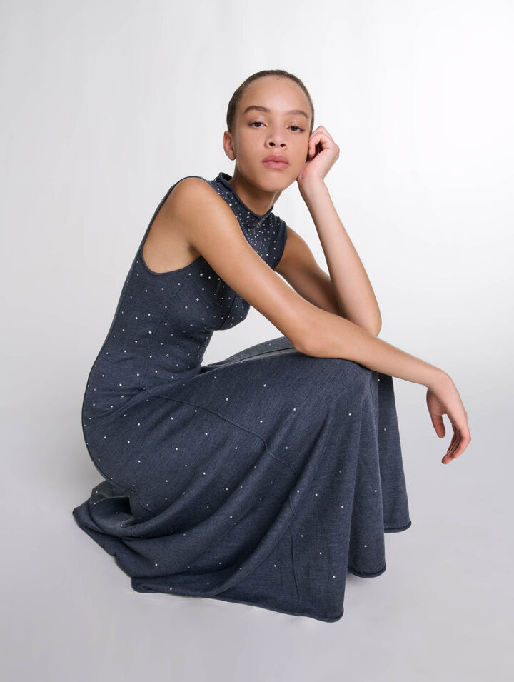 Robe longue en maille à strass