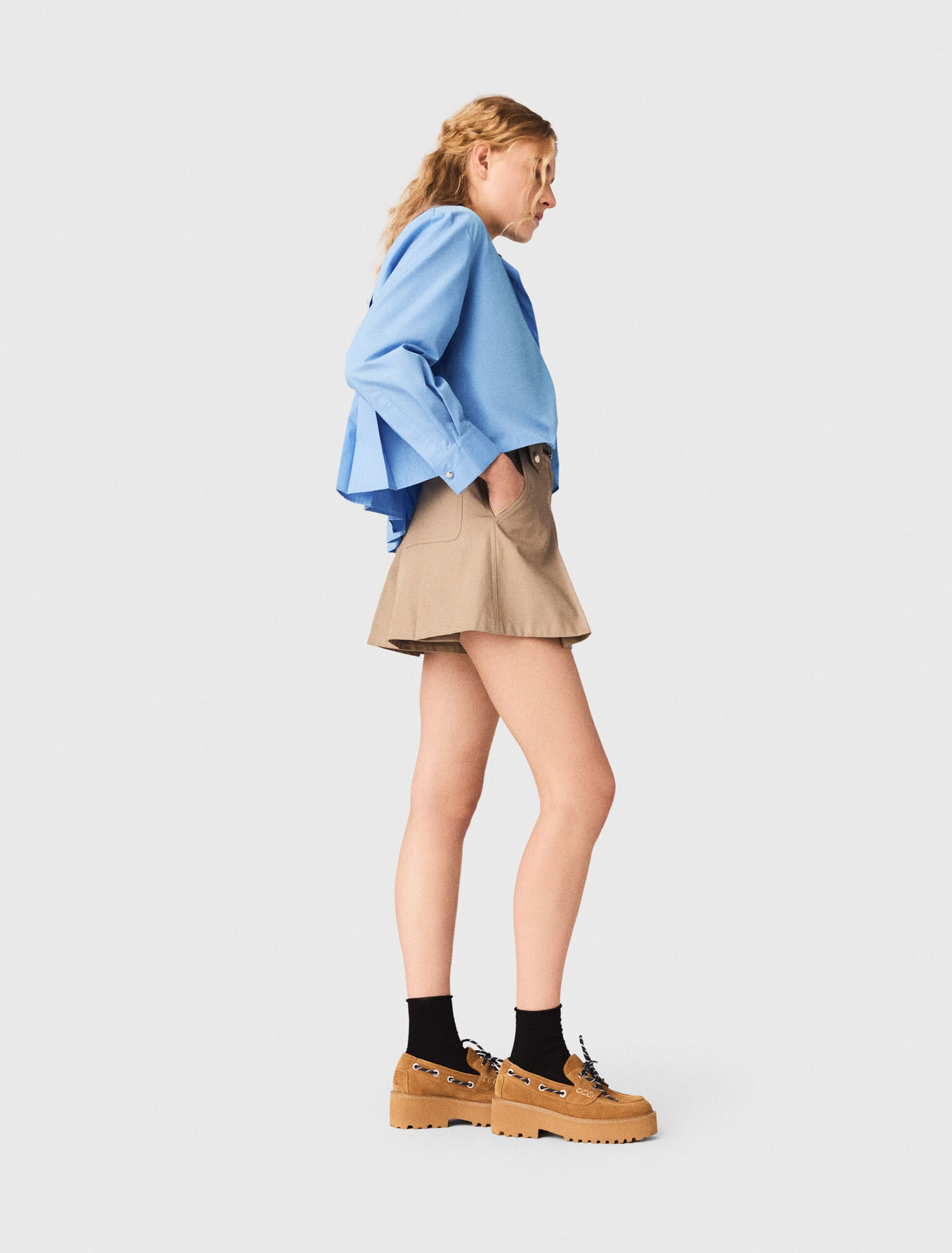 Short &agrave; plis en coton