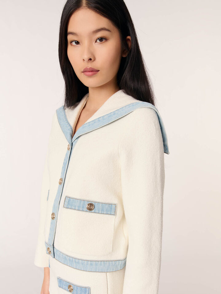 Cardigan col marin à détails denim