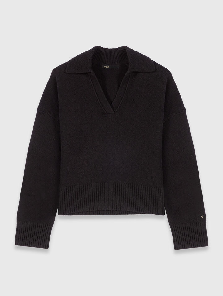 Open polo collar jumper