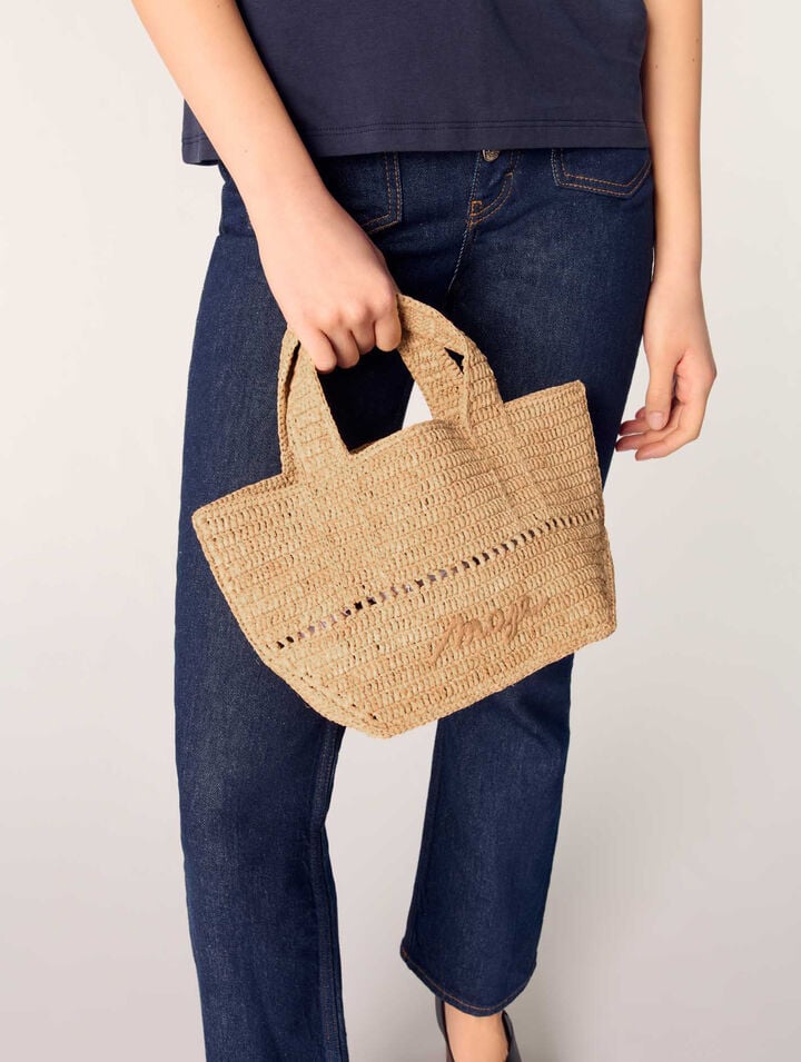 Natural raffia mini shopping bag