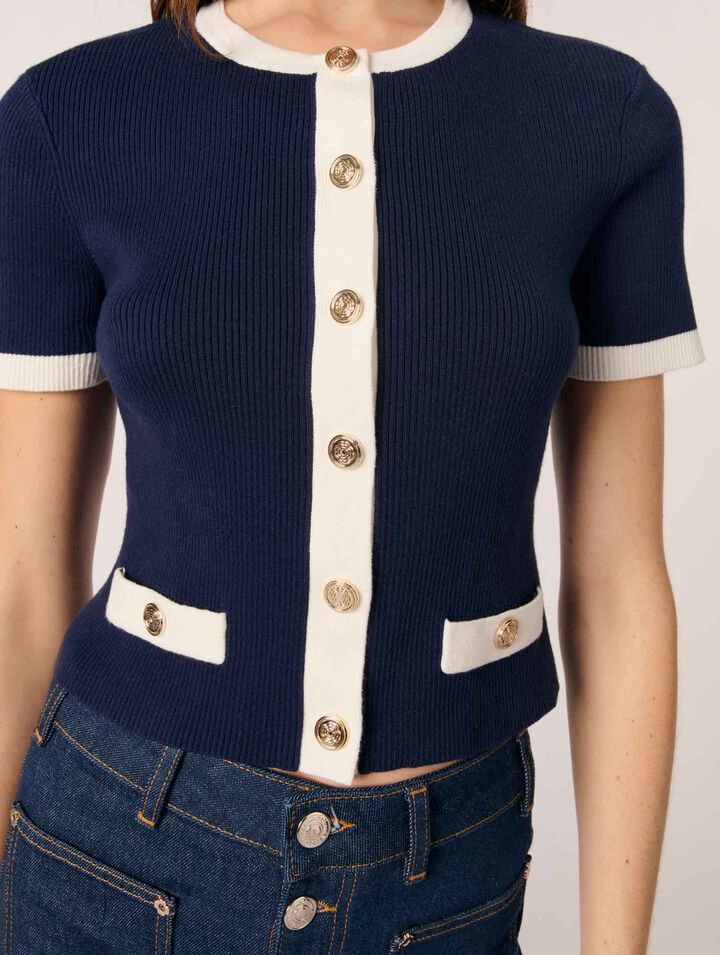 Cardigan court &agrave; d&eacute;tails contrast&eacute;s