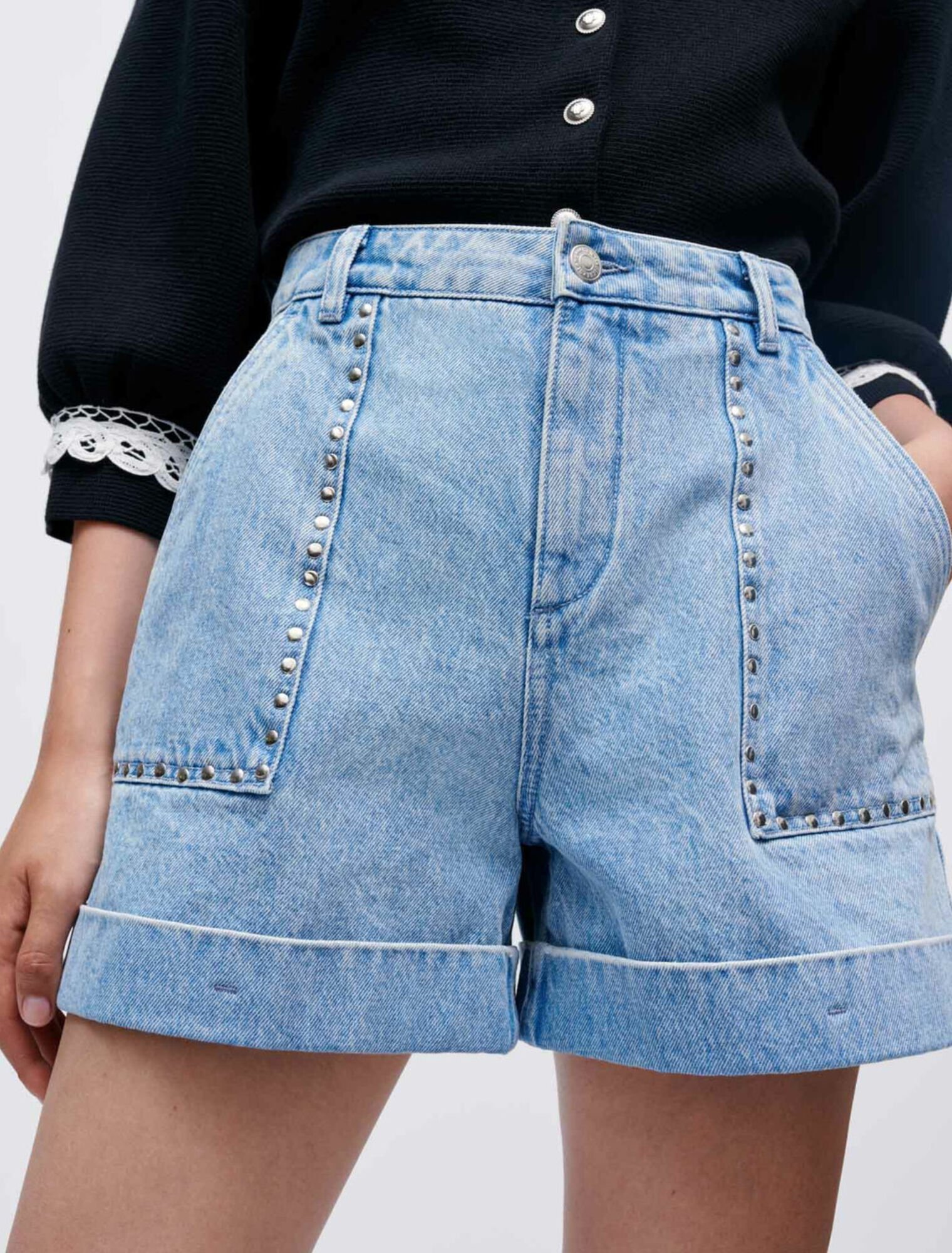 Denim shorts with studs