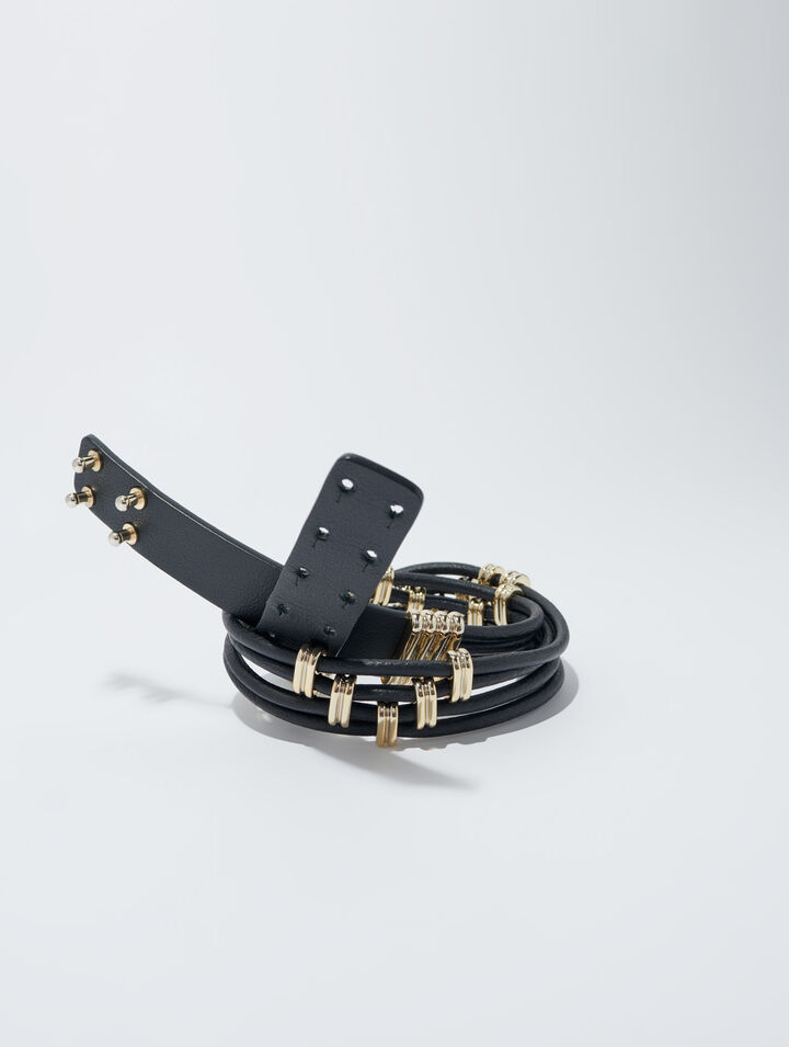 Mixed metal and leather belt