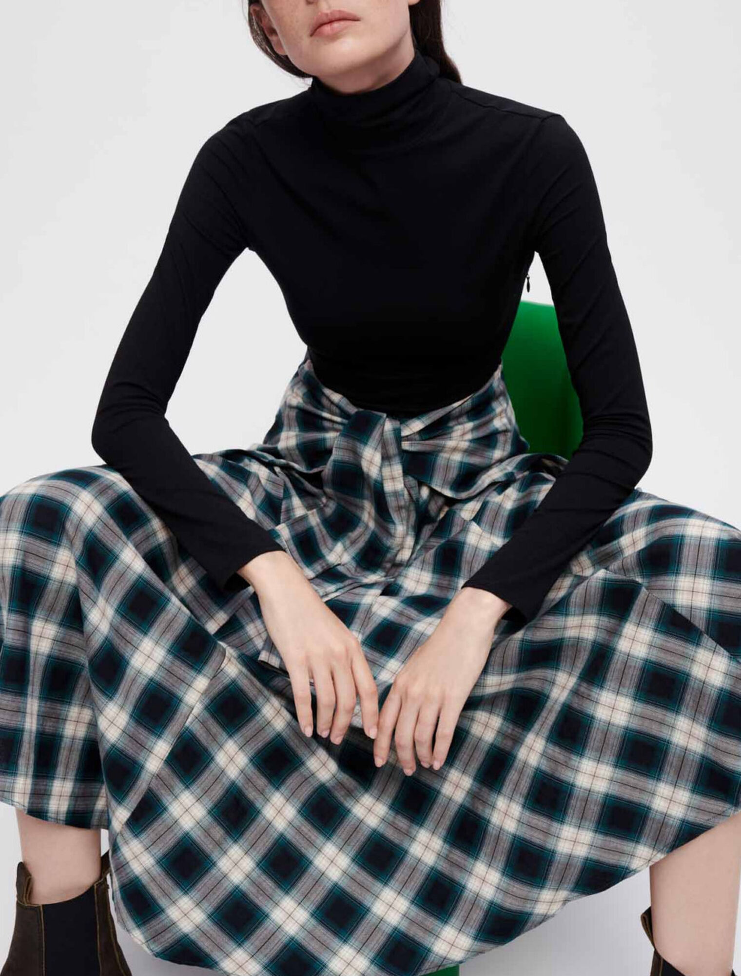 Mixed-material trompe l'oeil dress