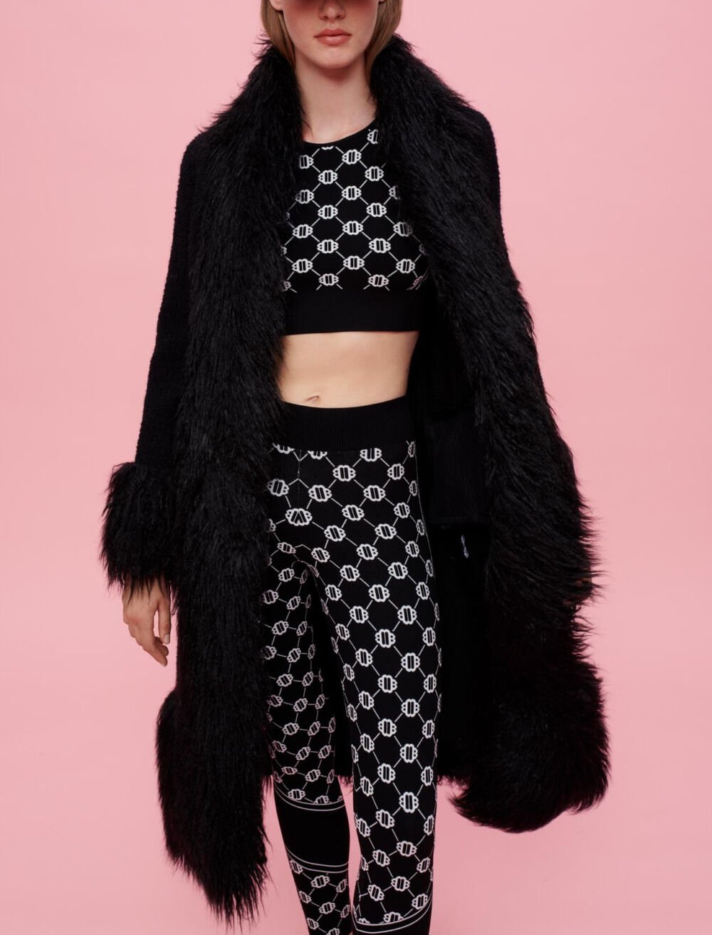 Contrast faux fur coat