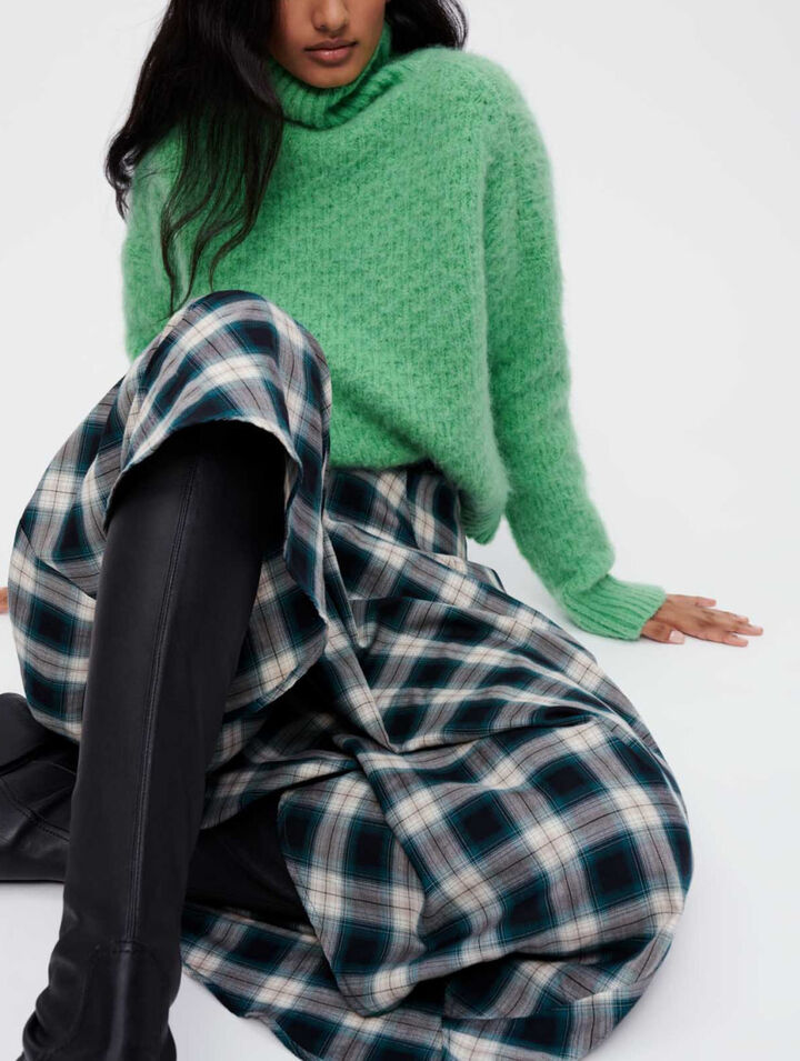 Green and white checked cotton skirt