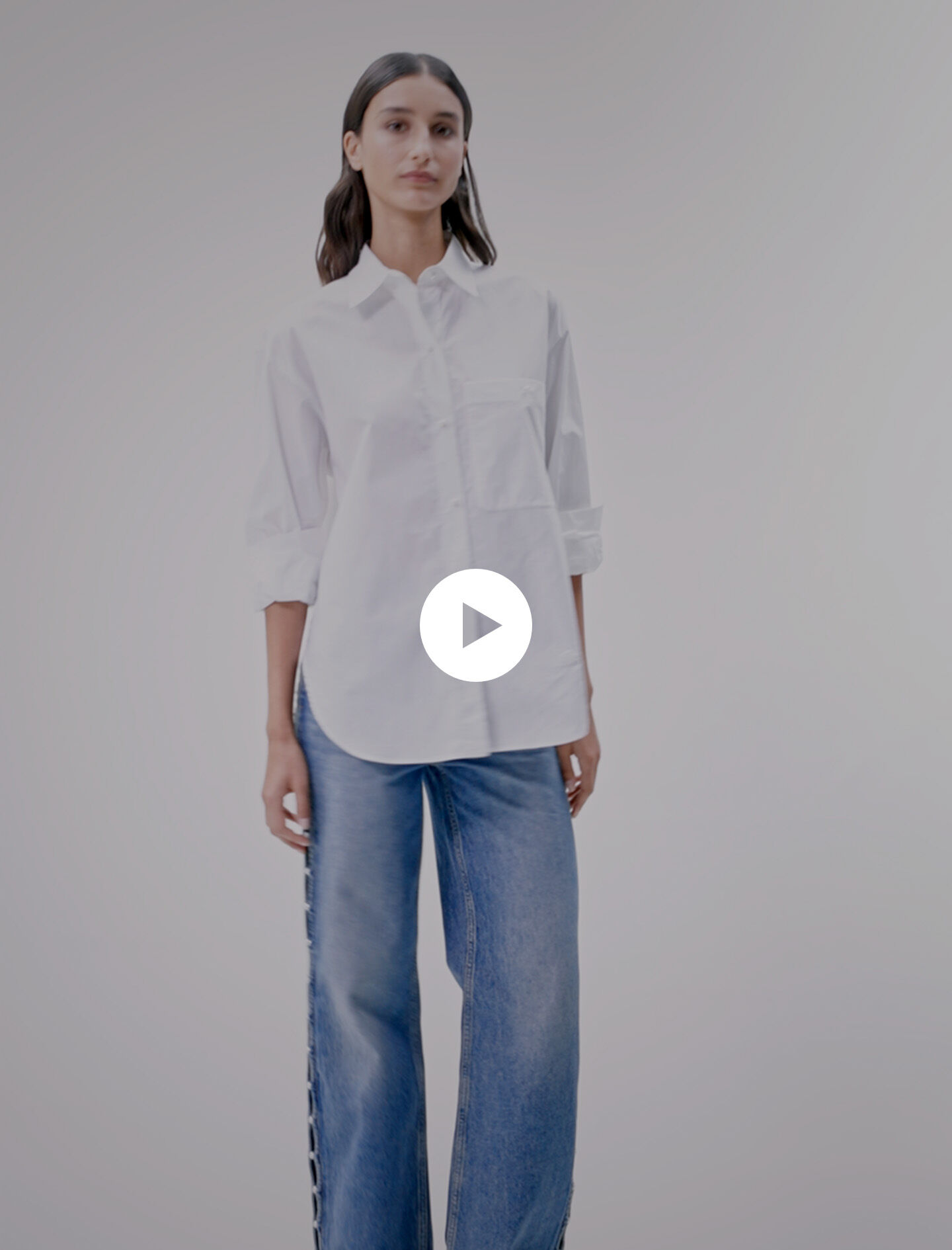 Chemise en popeline de coton blanche Manches courtes Maje