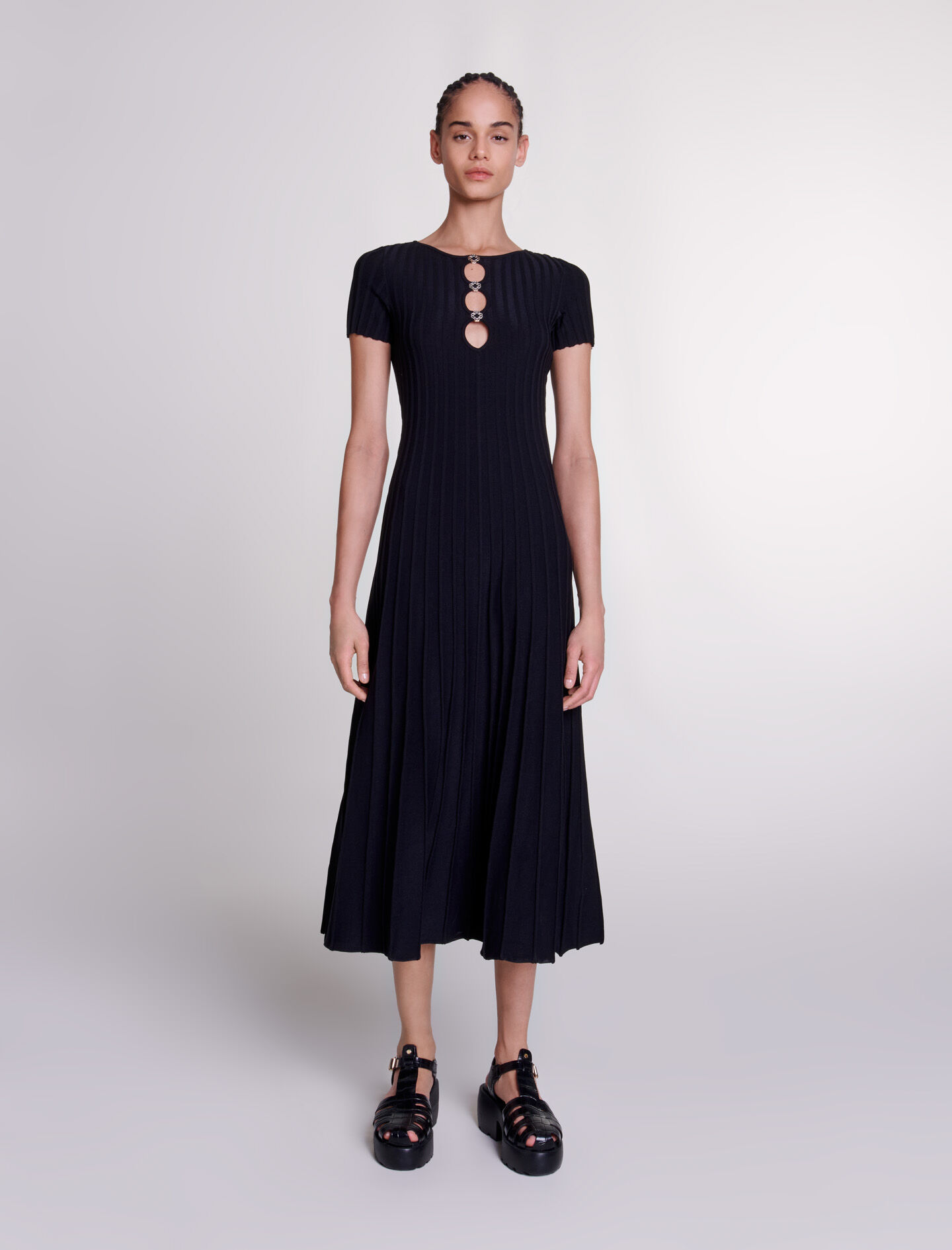 Robe longue en maille côtelée on sale