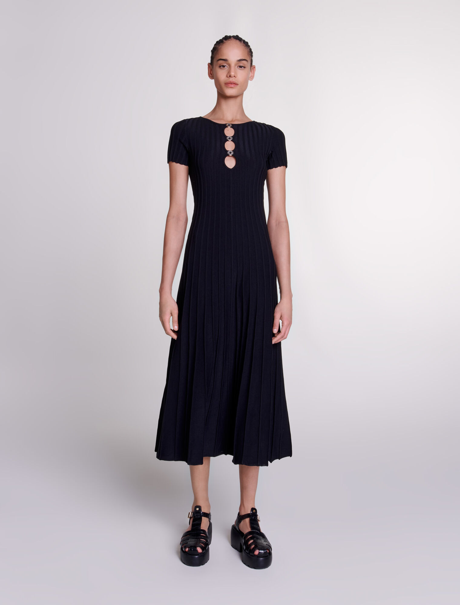 Robe longue en maille côtelée
