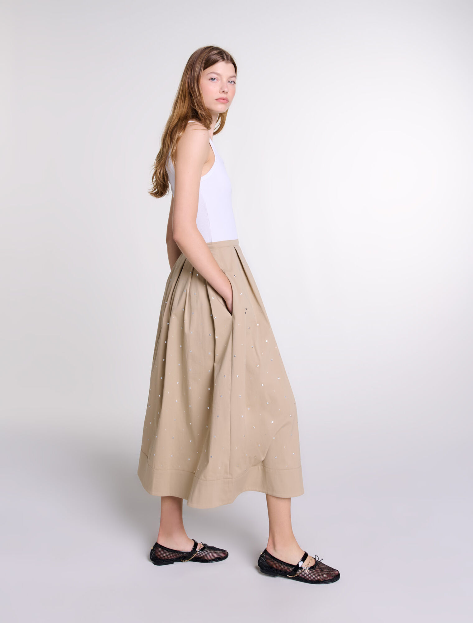Long studded cotton skirt