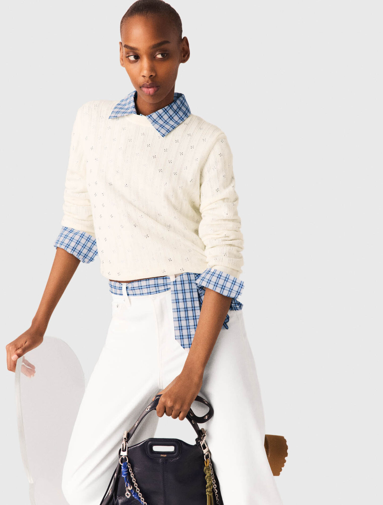 Rhinestone-front cardigan