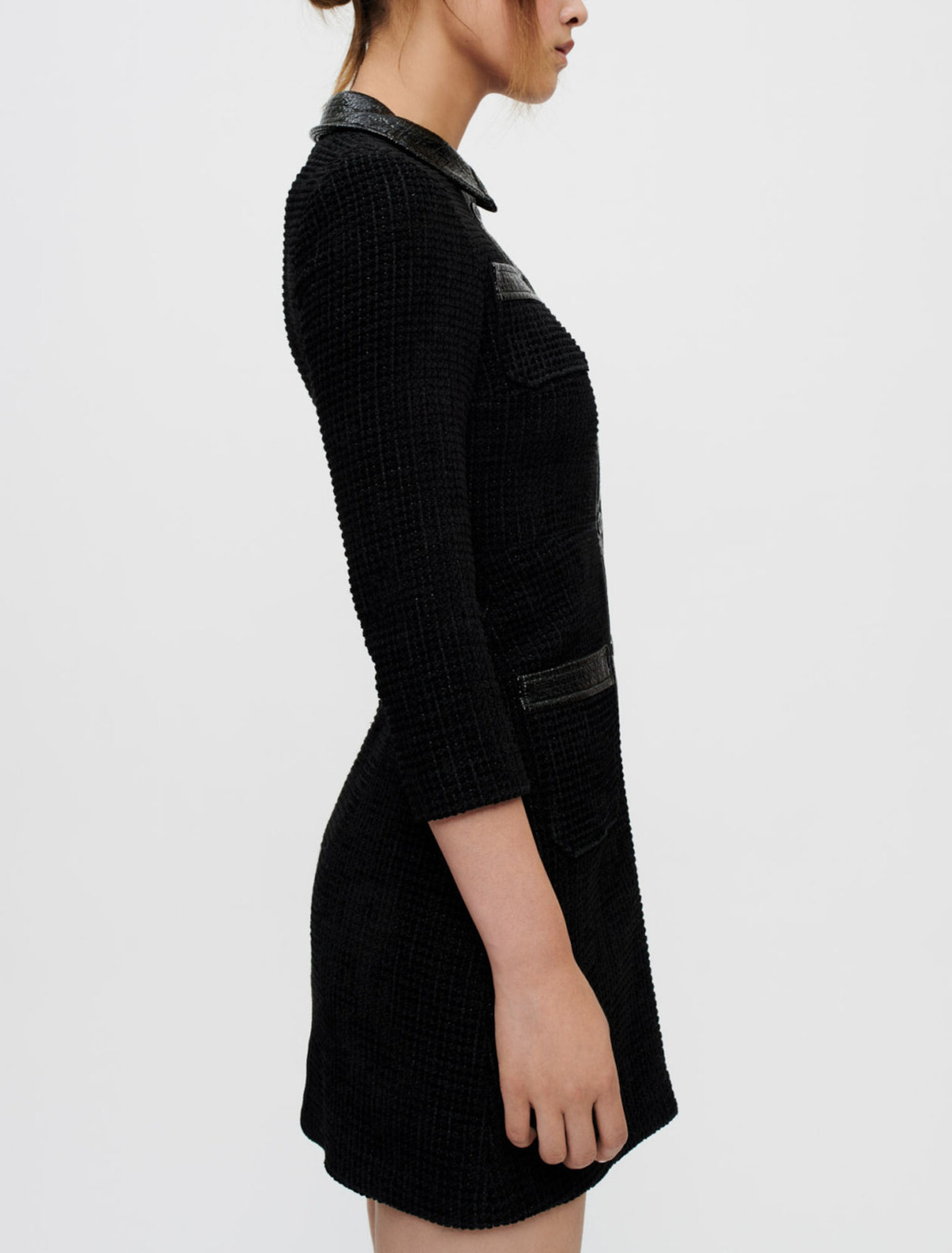Velvet tweed and vinyl dress