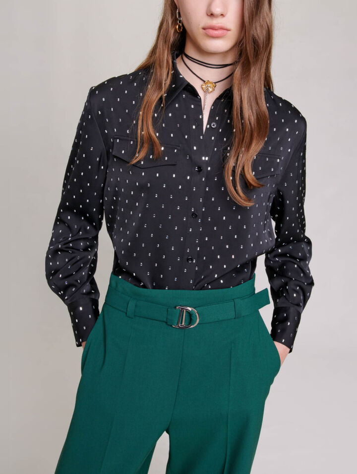 Chemise satinée à strass