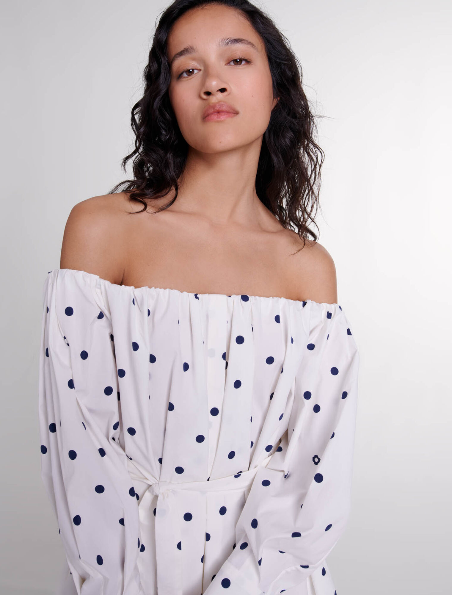Robe chemise à encolure bardot 