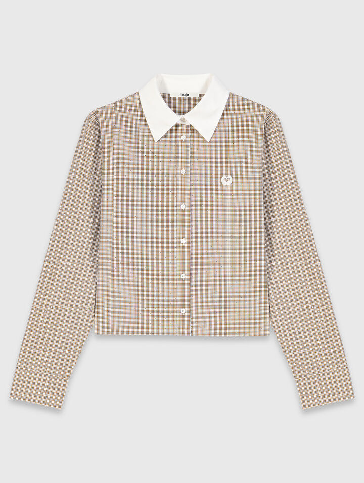 Chemise courte &agrave; carreaux strass&eacute;e