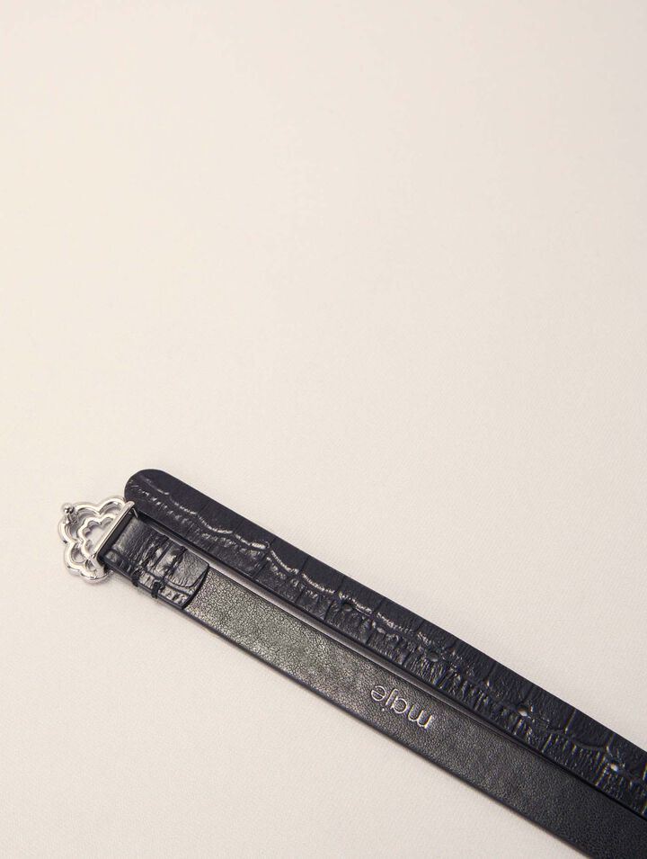 Ceinture fine Clover embossé croco